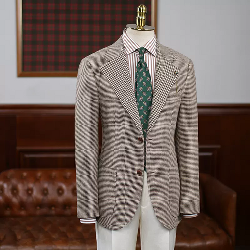 Brown Houndstooth Wool Blazer and Wool Suit – Classic Men’s Wool Blazers Plus Size